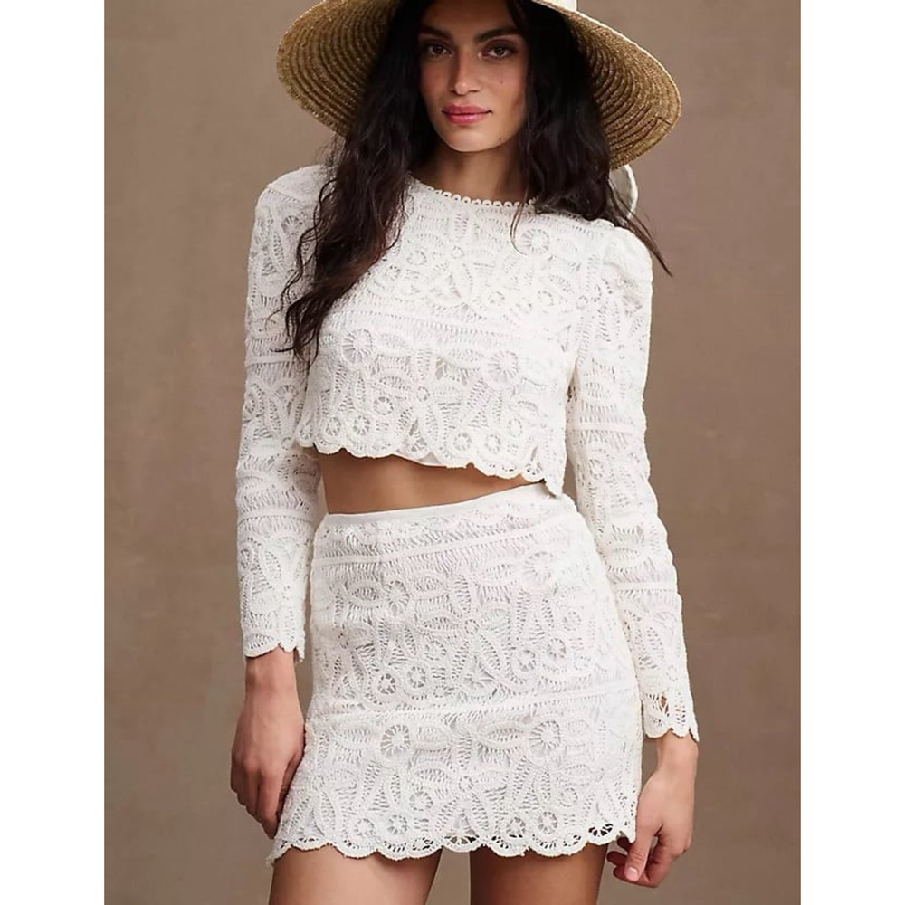 Anthropologie Saylor White Lace Bernie Top and Skirt Set - Picture 1 of 11